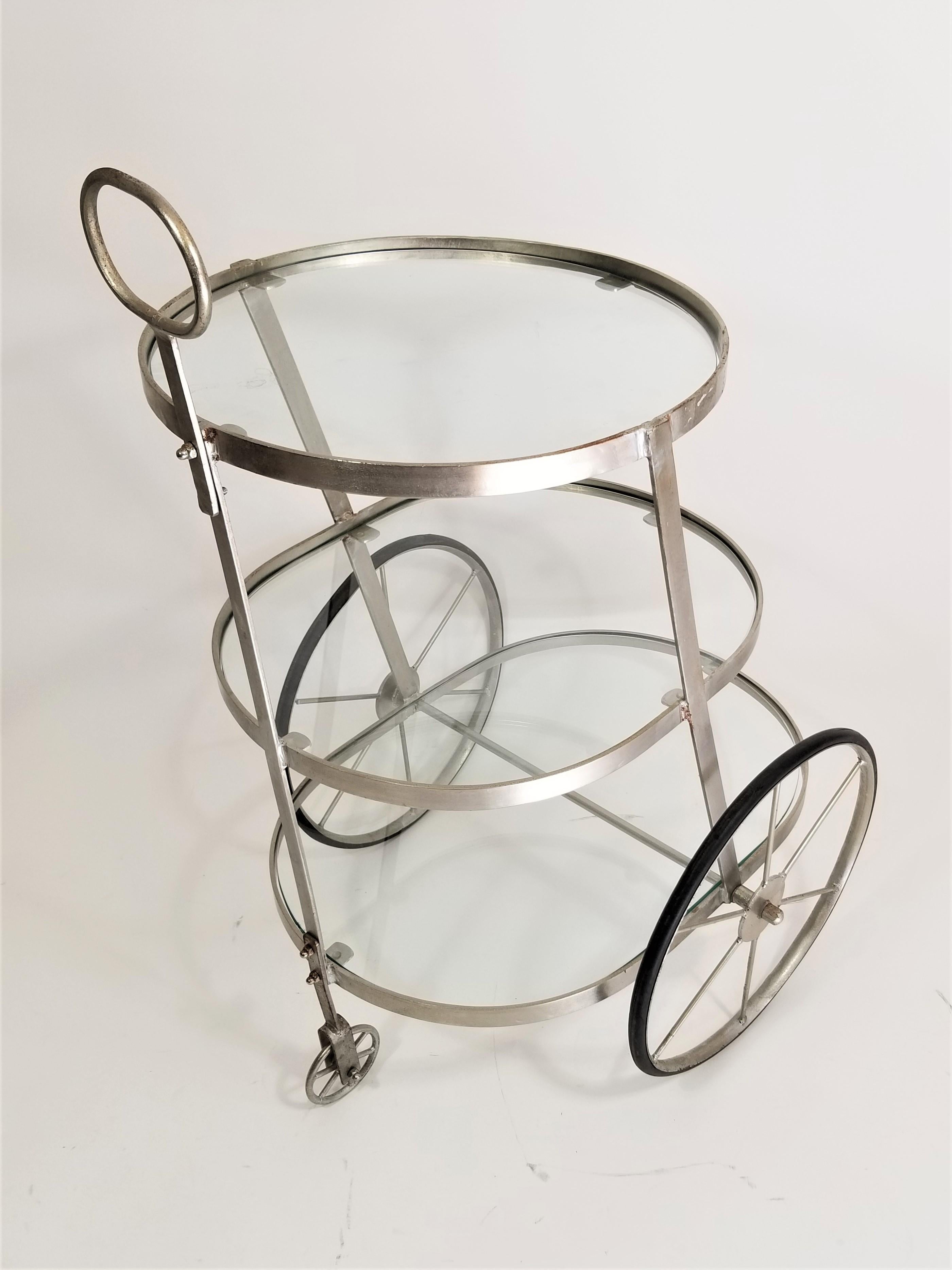 Bar Cart Glass and Steel 3-Tiered Midcentury 11