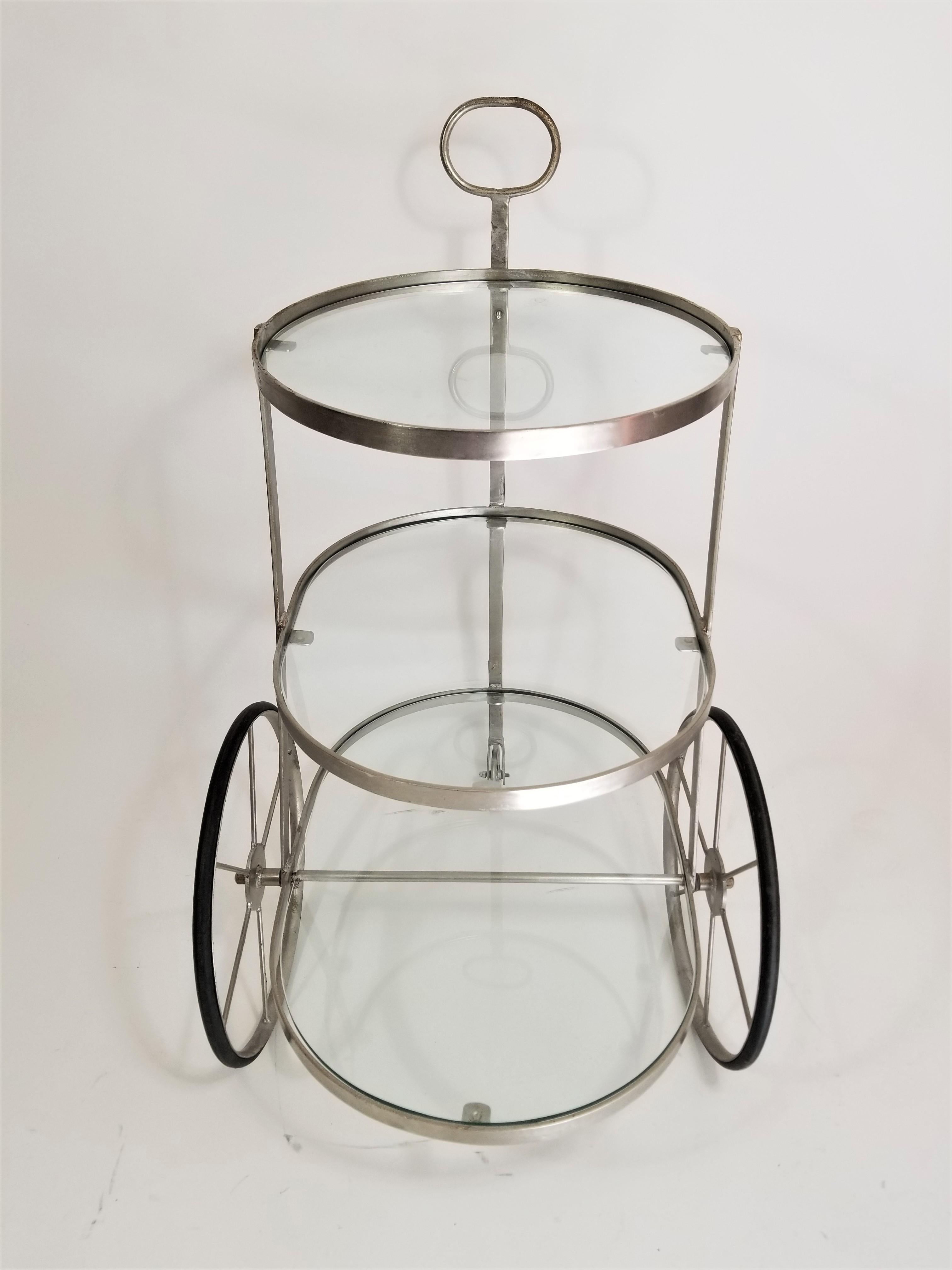Bar Cart Glass and Steel 3-Tiered Midcentury 1