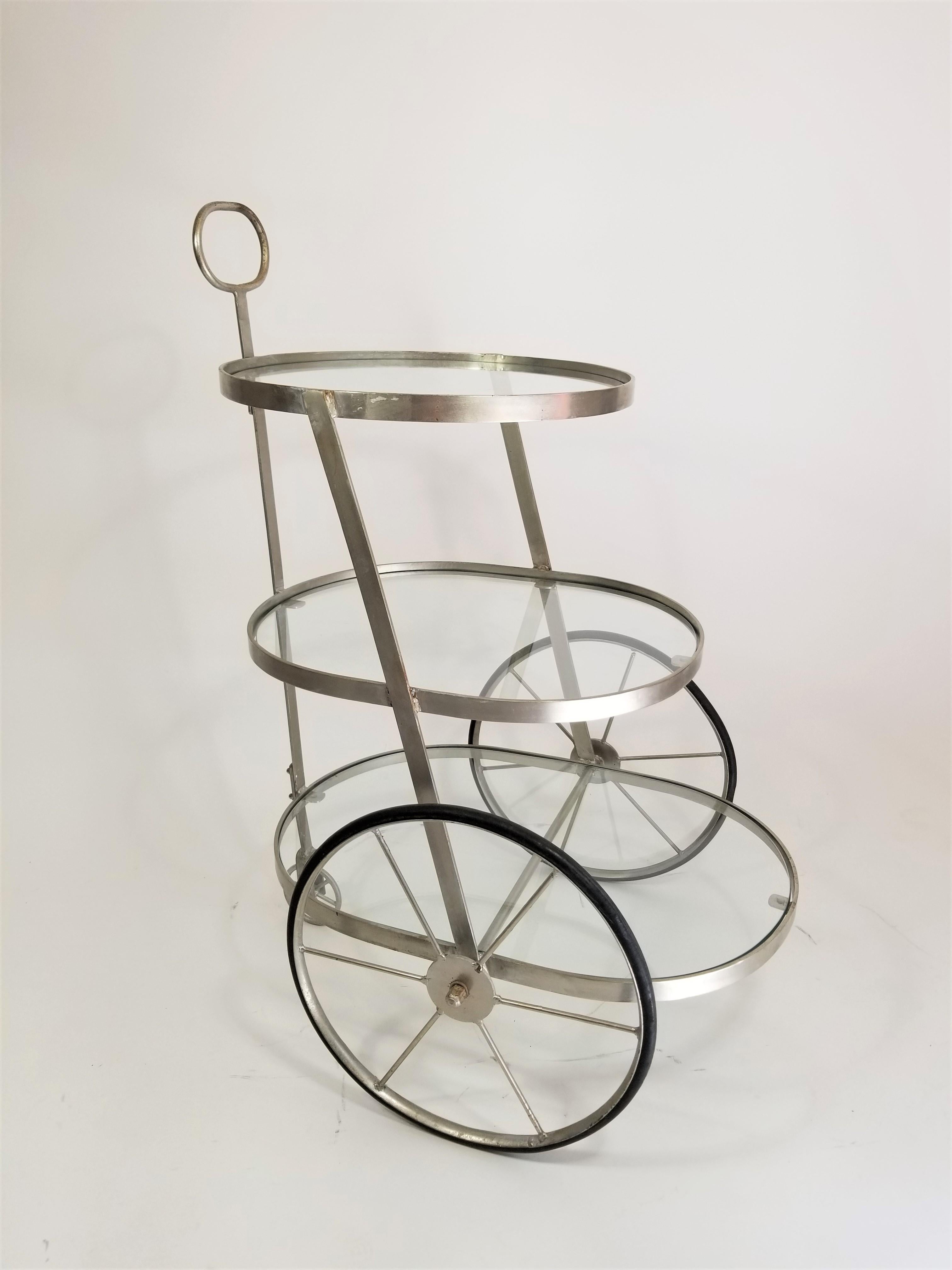 Bar Cart Glass and Steel 3-Tiered Midcentury 2