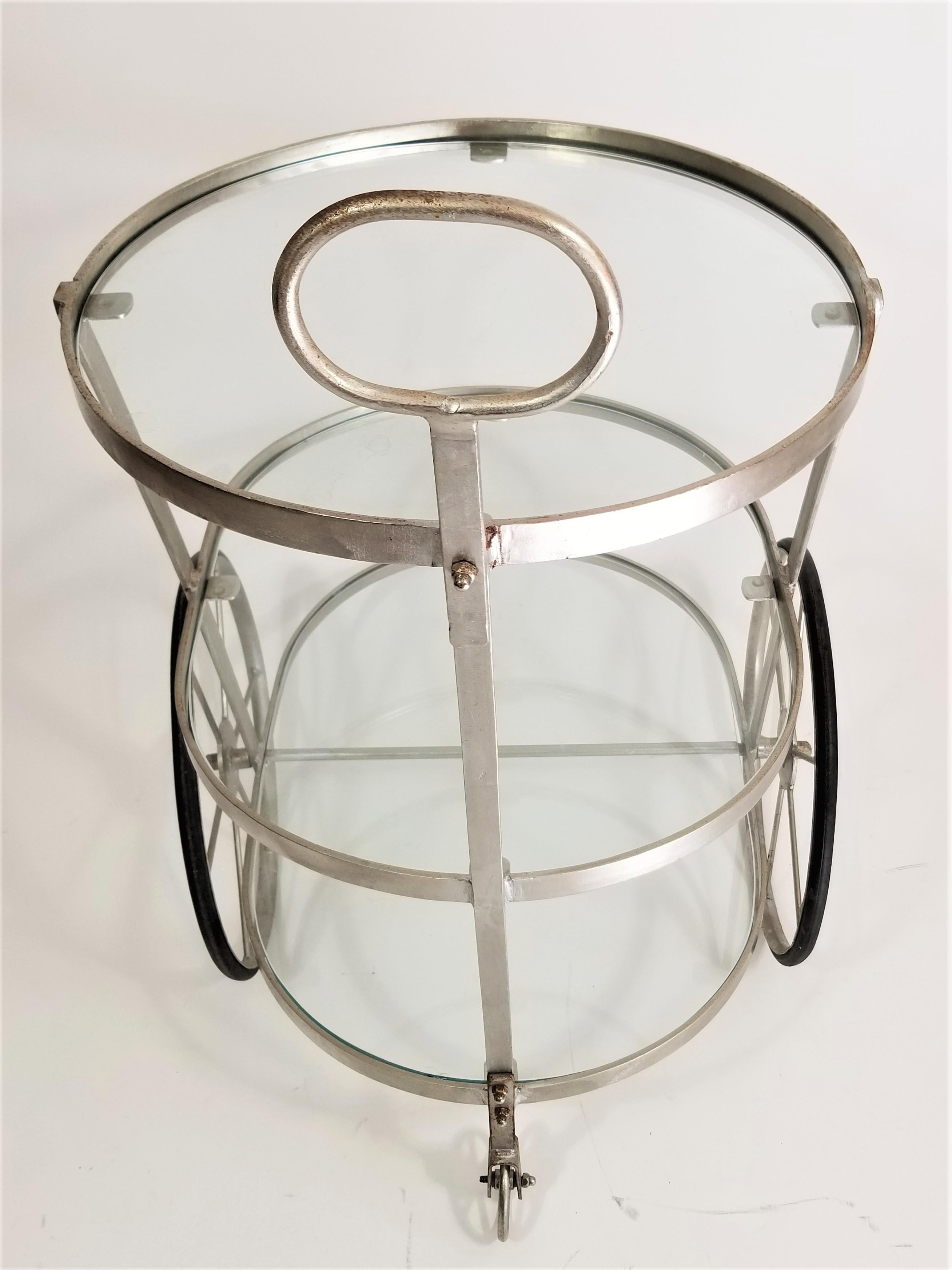 Bar Cart Glass and Steel 3-Tiered Midcentury 3