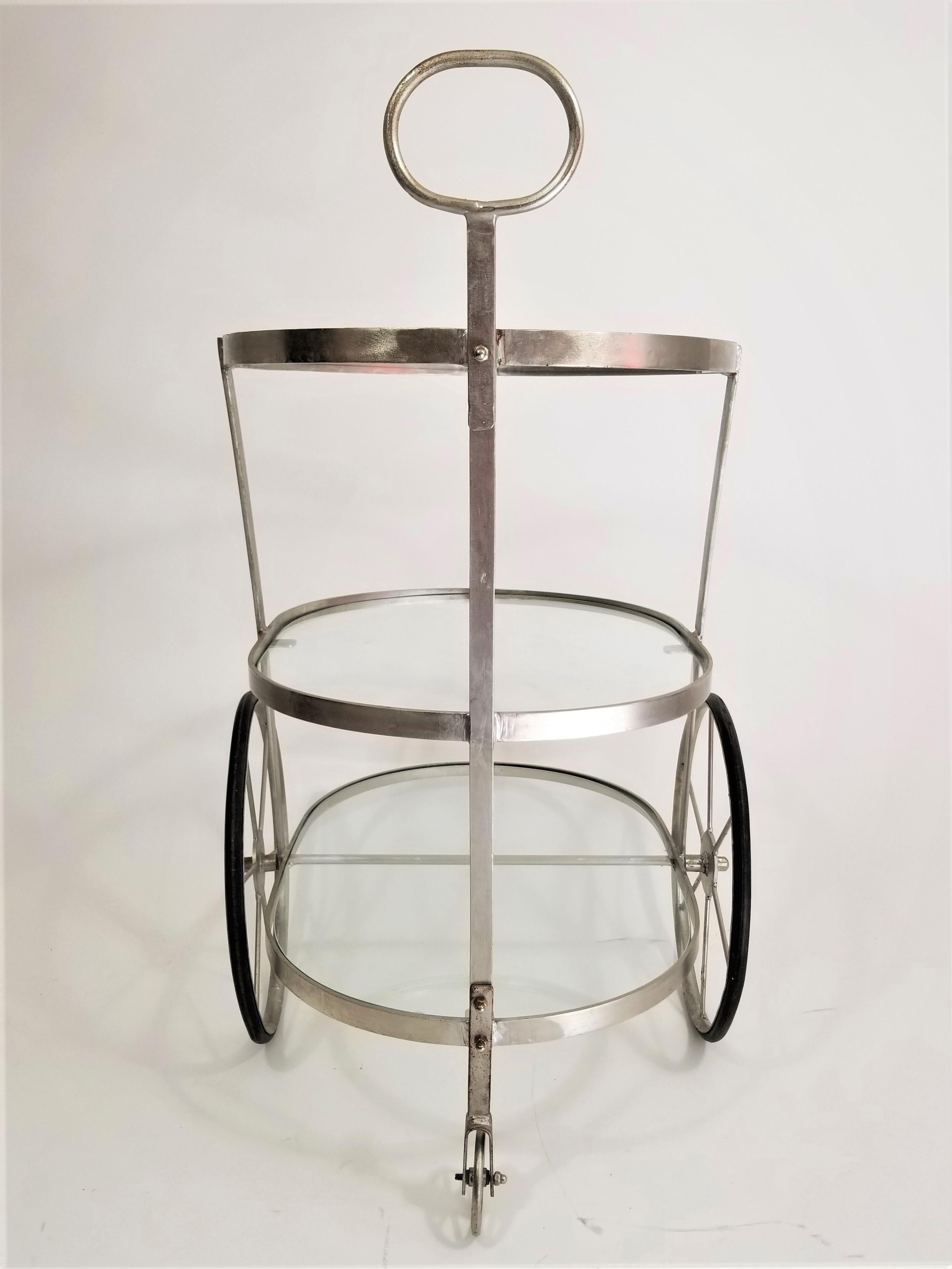 Bar Cart Glass and Steel 3-Tiered Midcentury 4