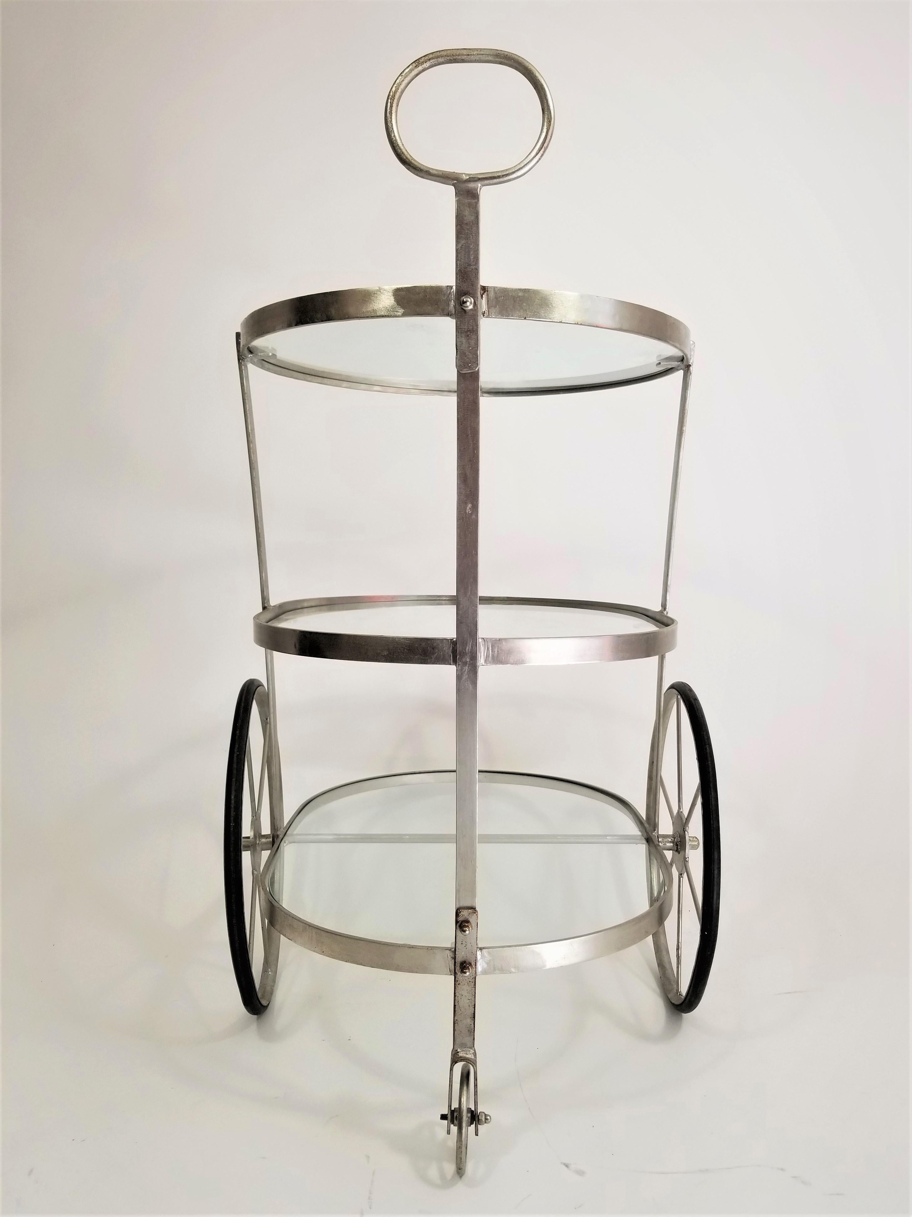 Bar Cart Glass and Steel 3-Tiered Midcentury 5