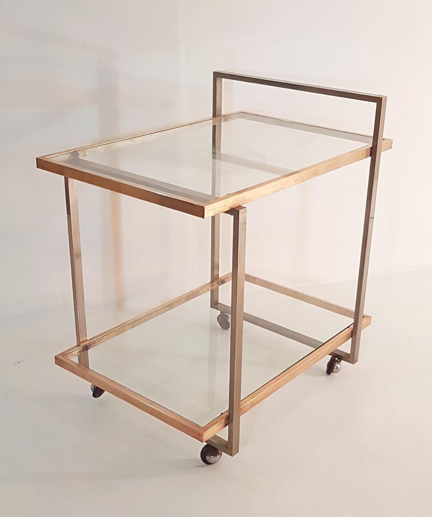 Modern Bar Cart in Brass and Steel, Italy, 1960s