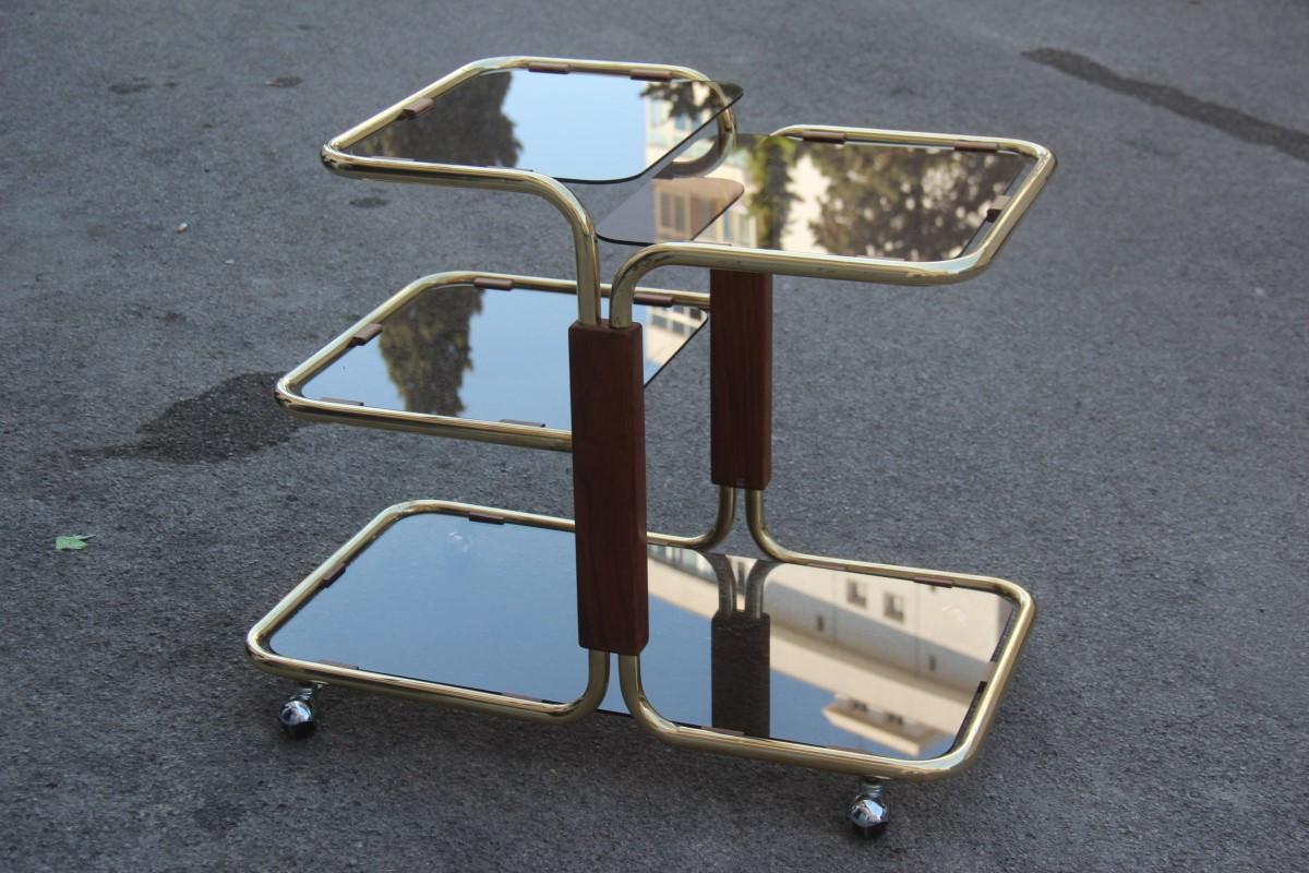 Bar Cart in Brass and Wood Minimal Gold Glass Top Mezzanines, 1970 5
