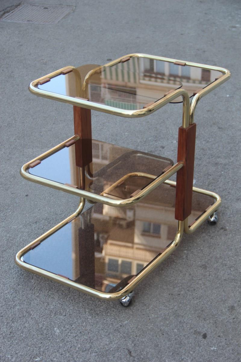 Bar Cart in Brass and Wood Minimal Gold Glass Top Mezzanines, 1970 3