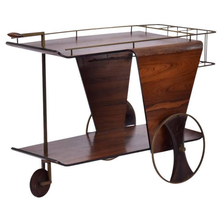 Vintage Austrian Wood and Brass Bar Cart For Sale at 1stDibs