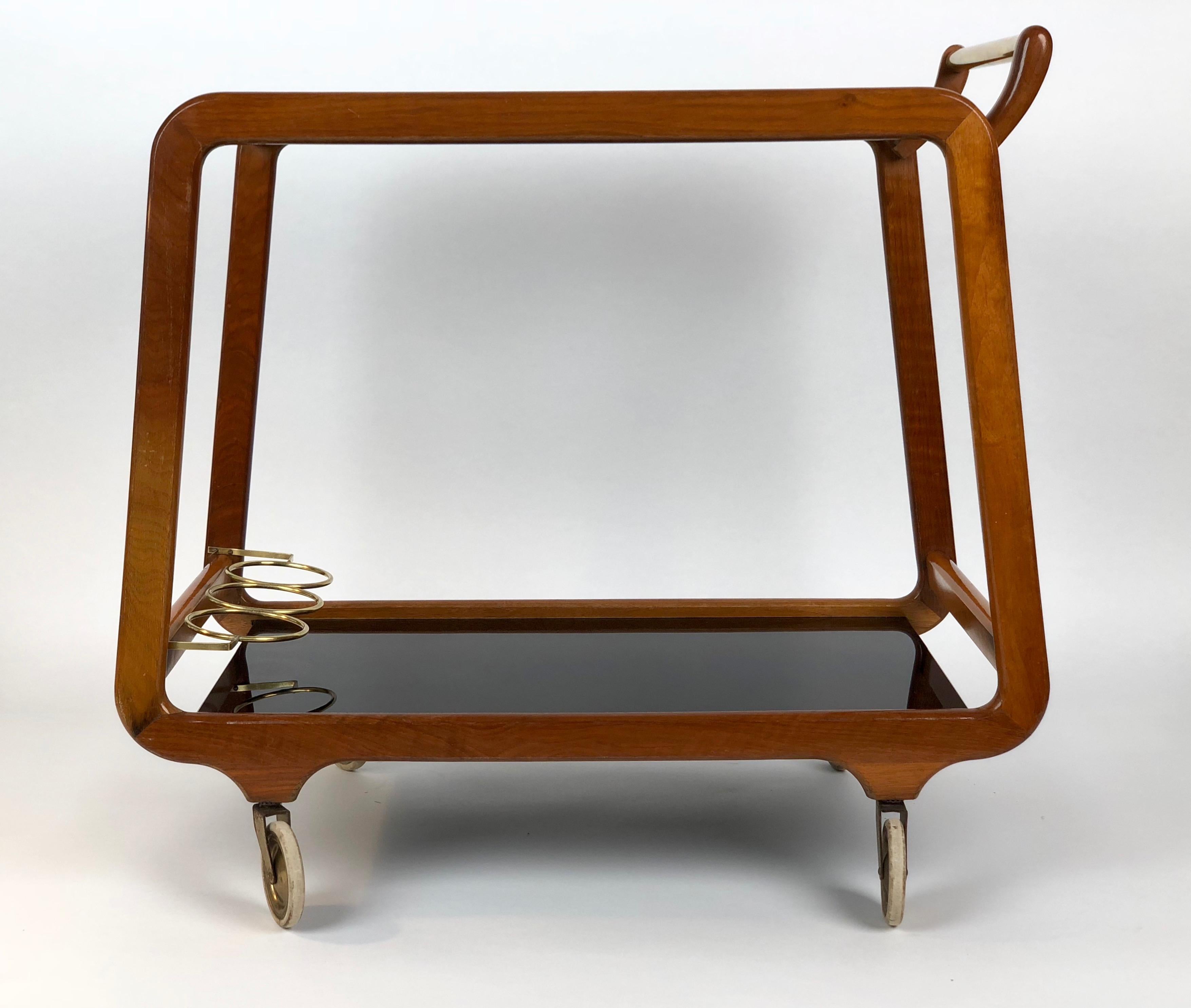 Modern Bar Cart in Cherry and Brass from 1960s