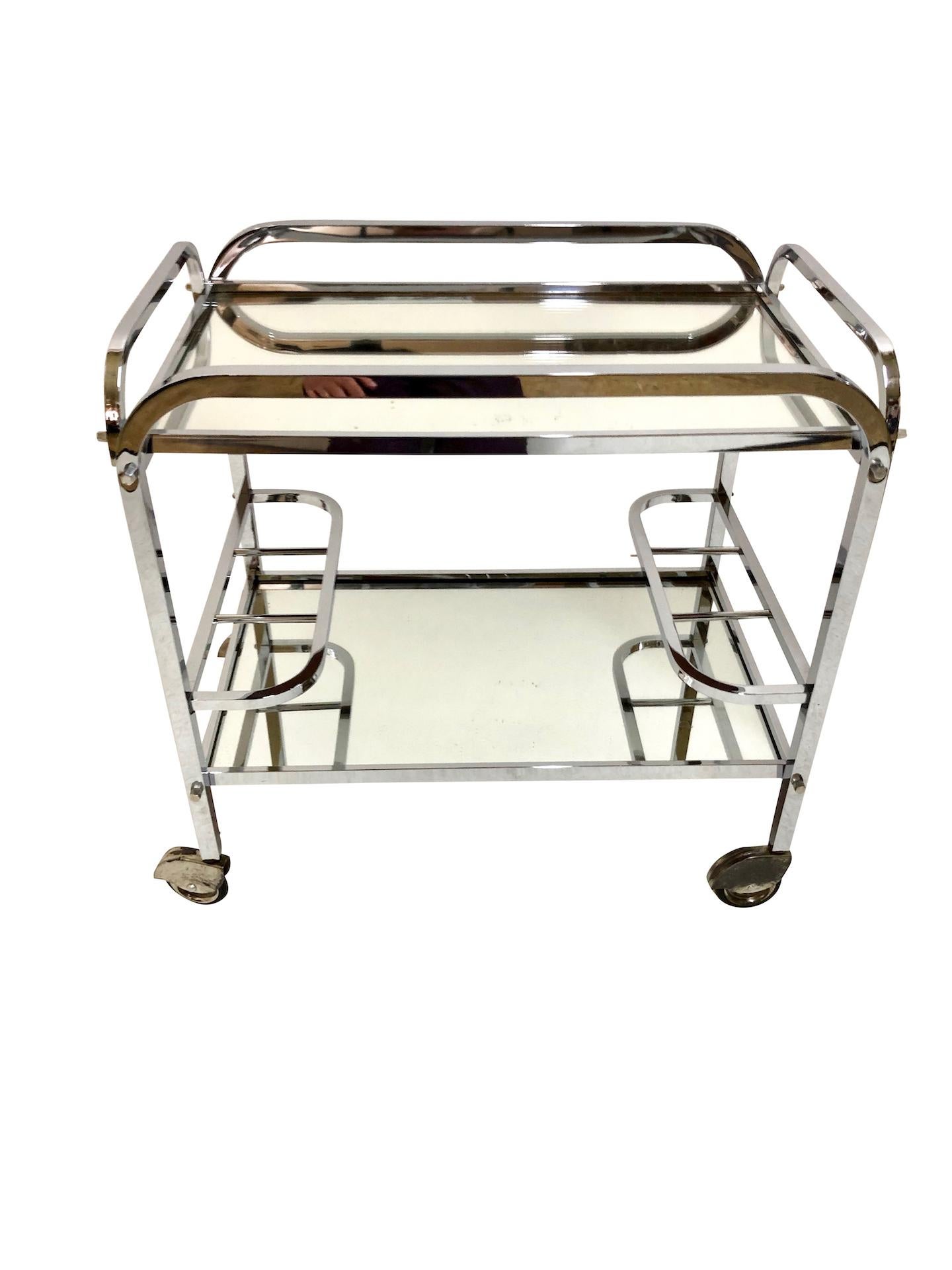 Polychromed Bar Cart in Chromed Metal with removable Tray original French Art Deco, 1930s For Sale