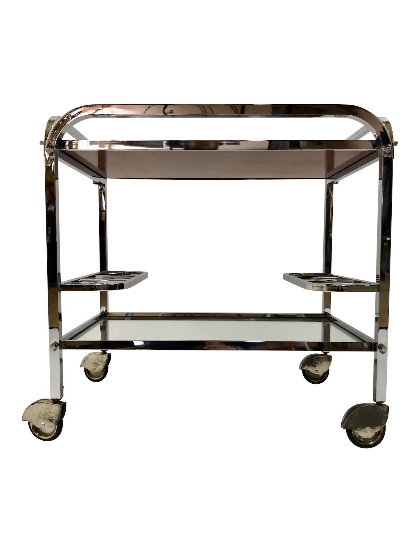 Bar Cart in Chromed Metal with removable Tray original French Art Deco, 1930s In Good Condition For Sale In Baden-Baden, Baden-Württemberg