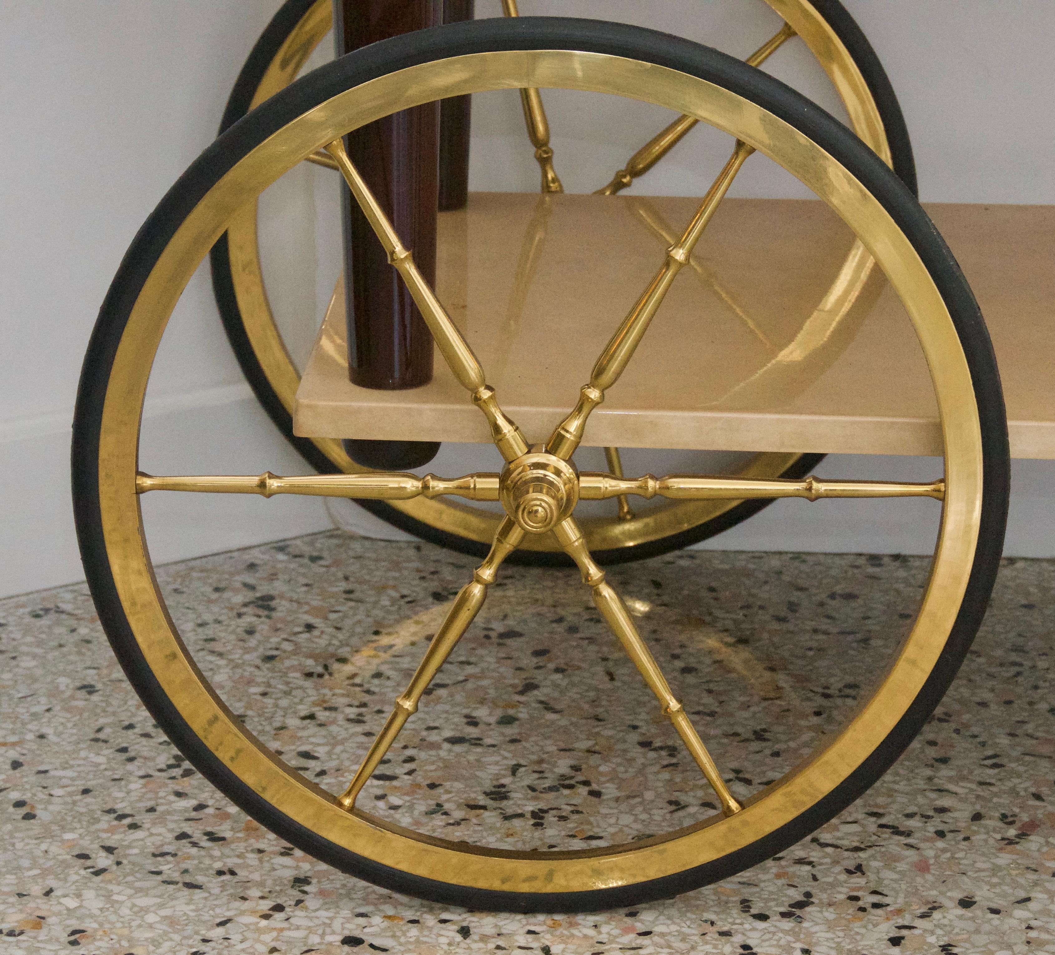 Mid-Century Modern Bar Cart in Goatskin and Polished Brass