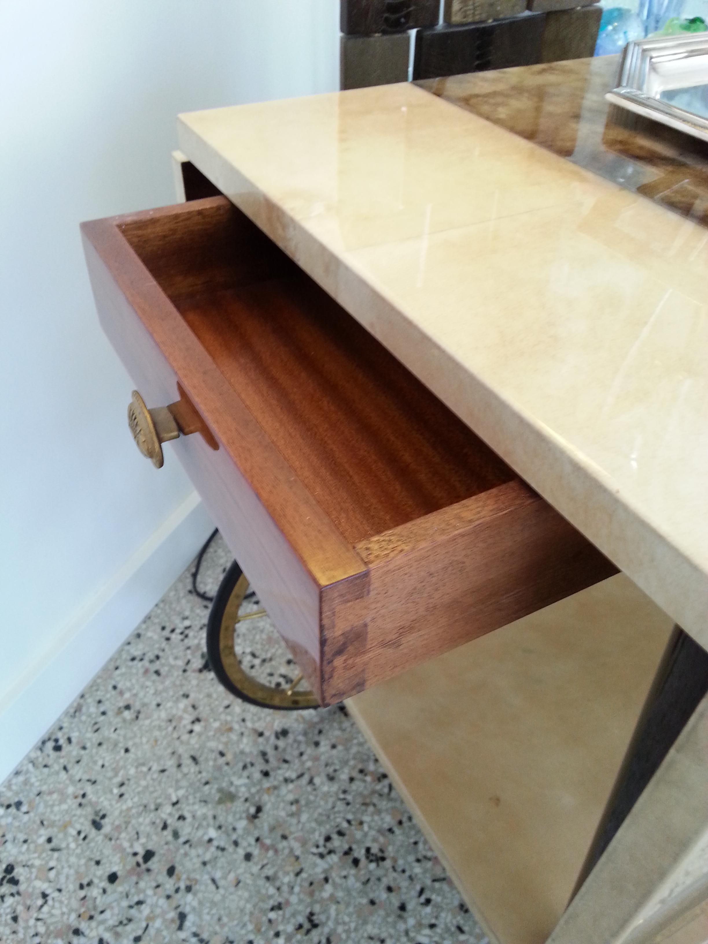 Bar Cart in Goatskin and Polished Brass 2