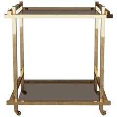 Bar Cart in Hand Polished Brass and Nubuck Leather
