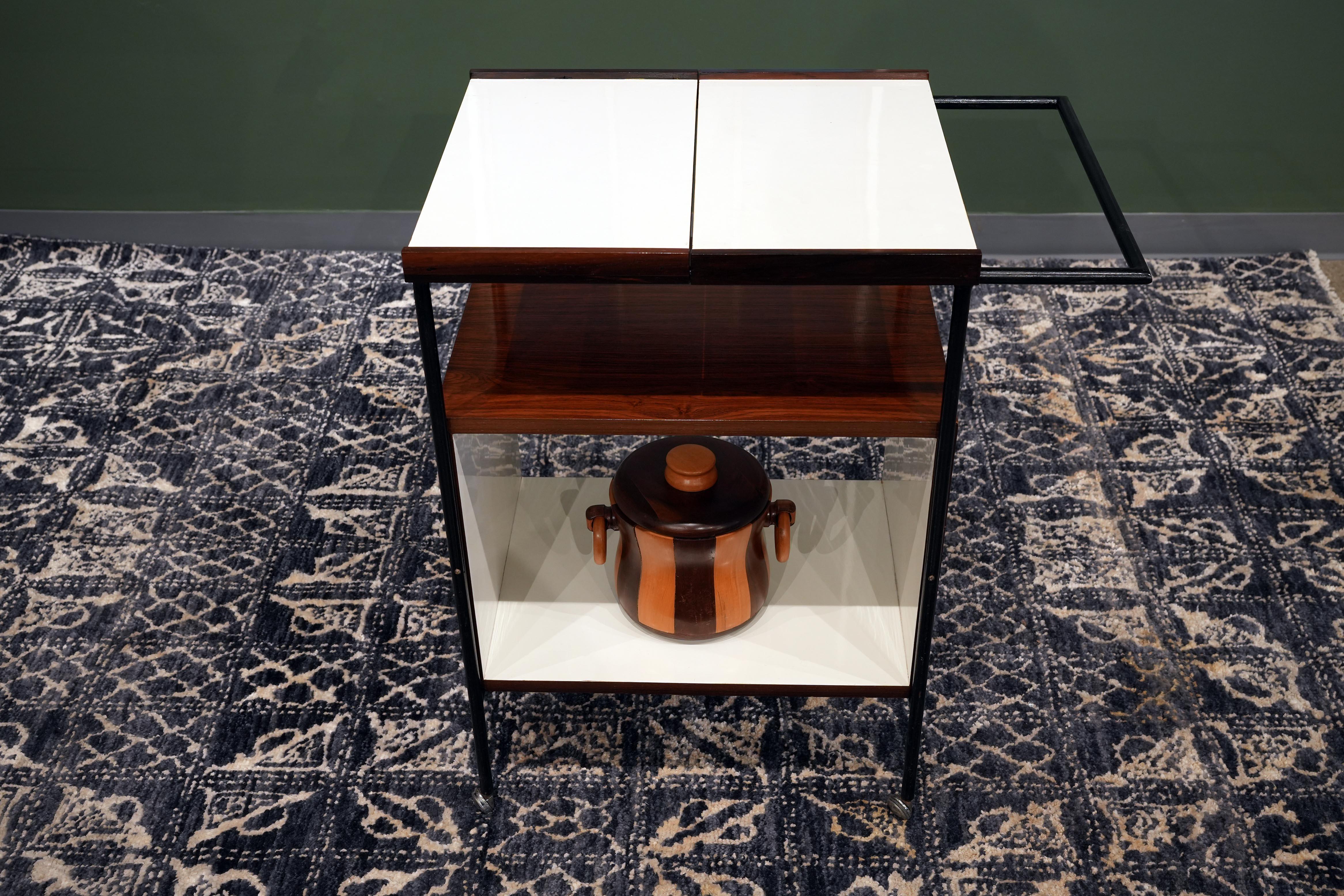 Brazilian Modern Bar Cart in Hardwood Iron White Formica Geraldo de Barros 1950s 2
