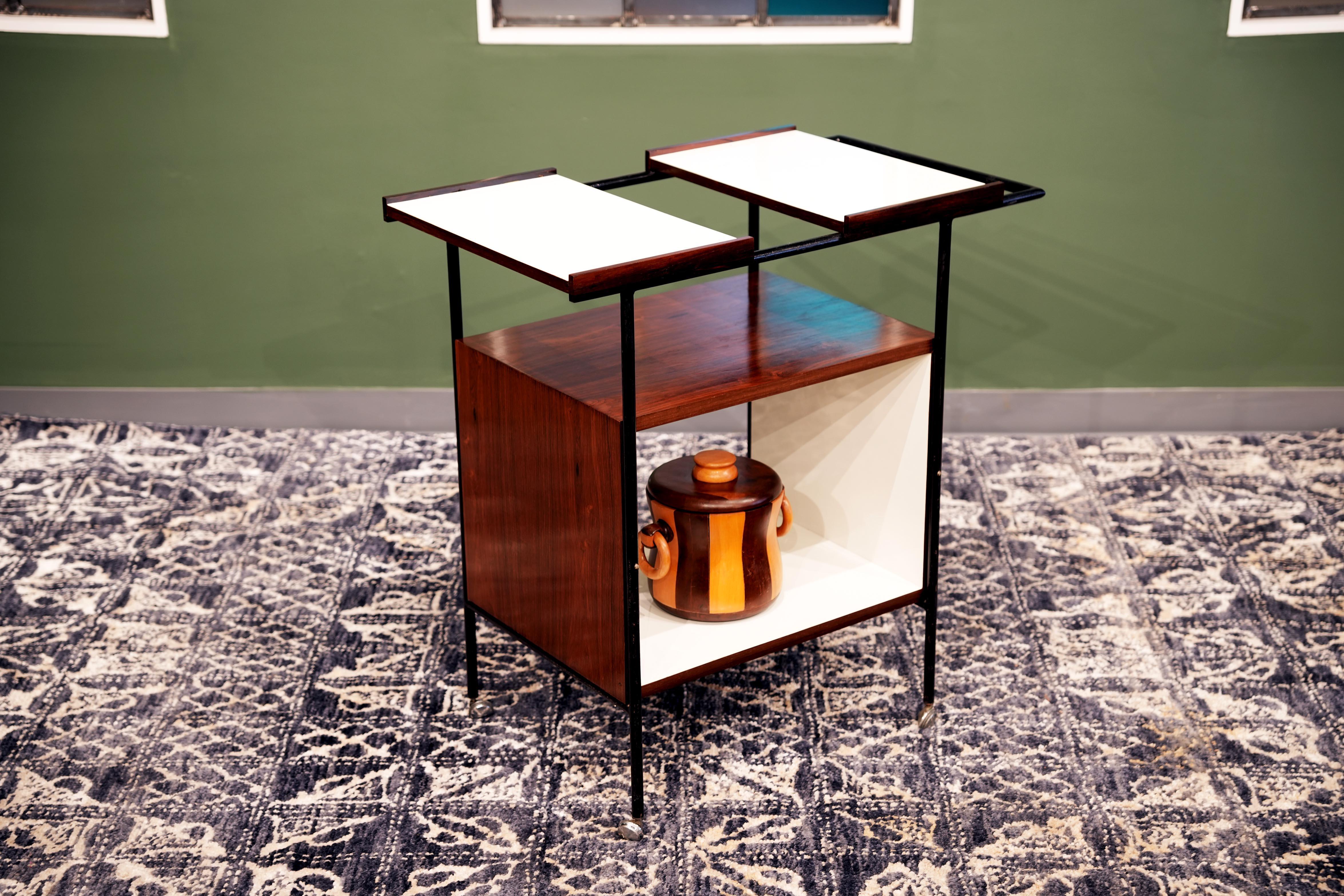 Brazilian Modern Bar Cart in Hardwood Iron White Formica Geraldo de Barros 1950s 3