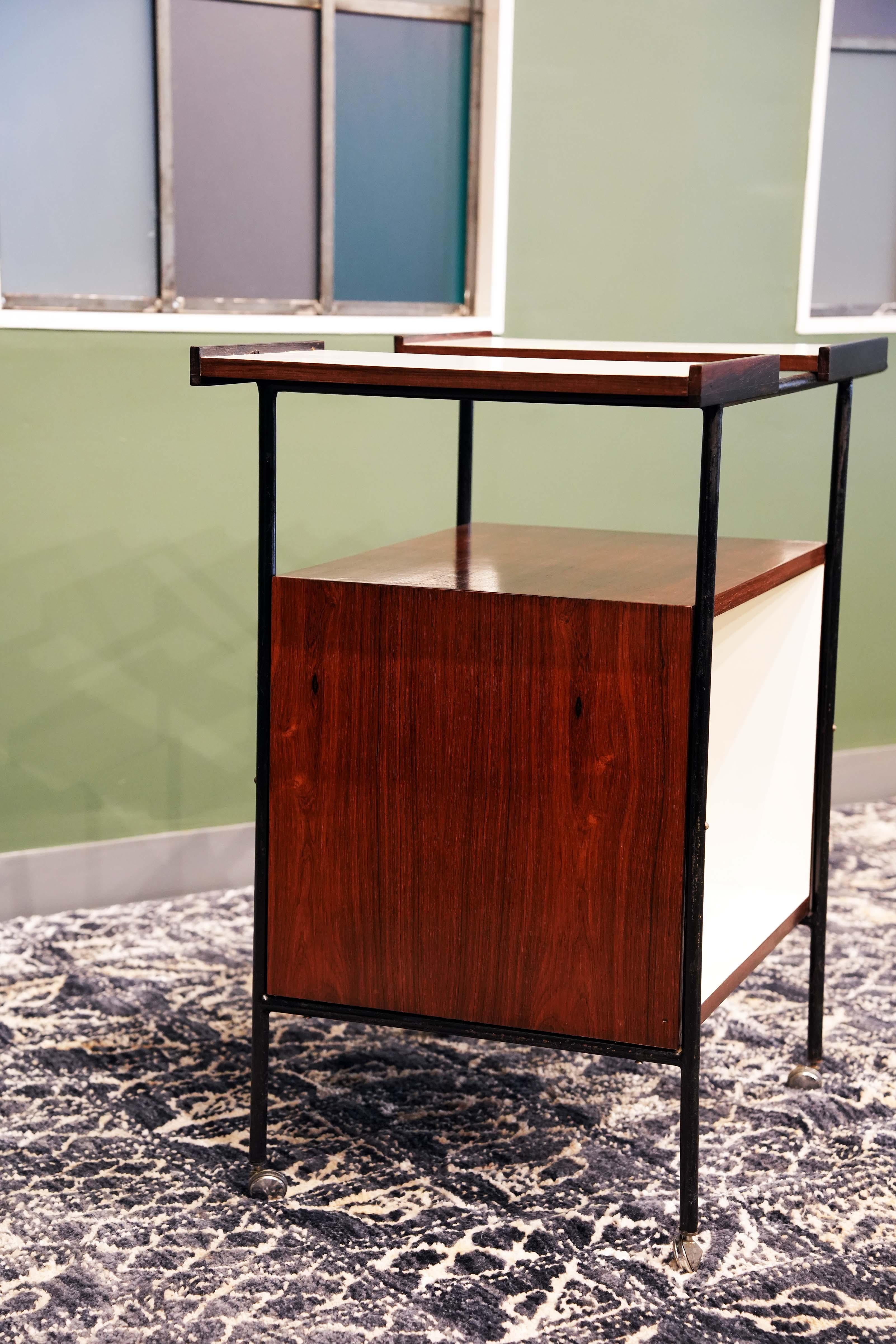 Mid-20th Century Brazilian Modern Bar Cart in Hardwood Iron White Formica Geraldo de Barros 1950s