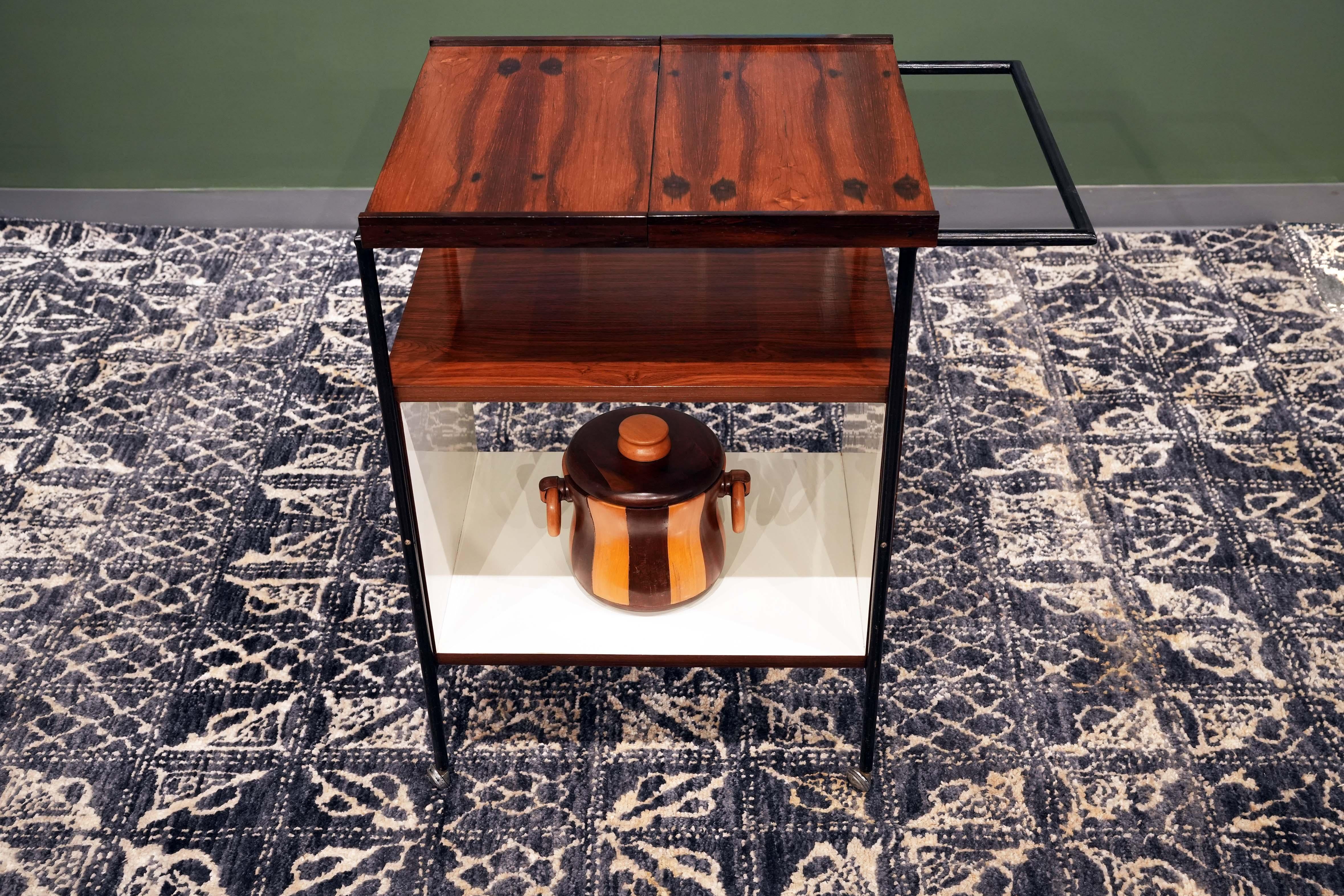 Brazilian Modern Bar Cart in Hardwood Iron White Formica Geraldo de Barros 1950s 1