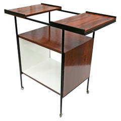 Vintage Brazilian Modern Bar Cart in Hardwood Iron White Formica Geraldo de Barros 1950s