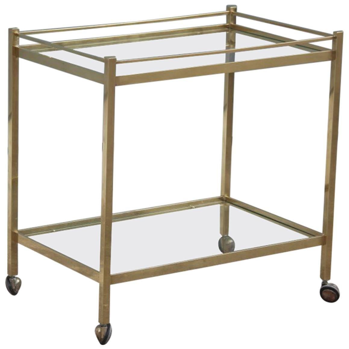 Bar Cart in Italian Design 1970s Brass with Wheels