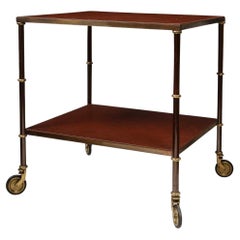 Bar Cart in Leather, Steel and Patinated Brass, circa 1940