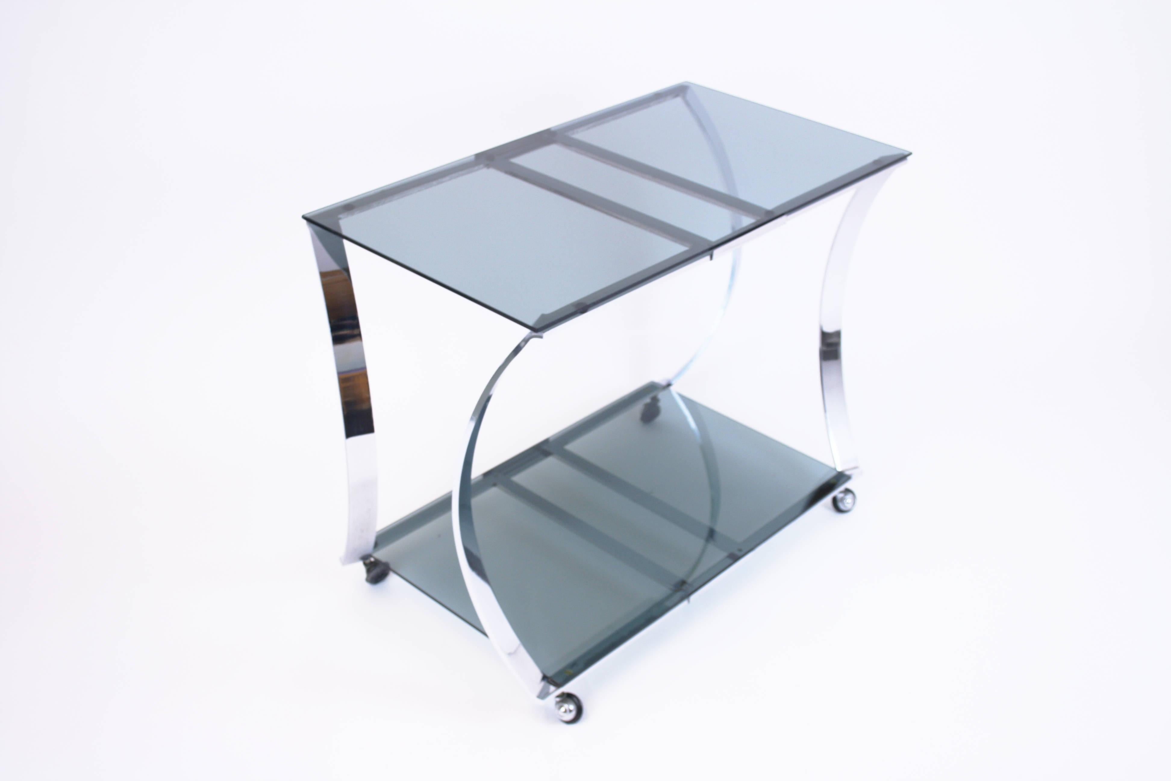 Bar Cart in the Manner of Michel Boyer Space Age Design France 1960s Chromium For Sale 4