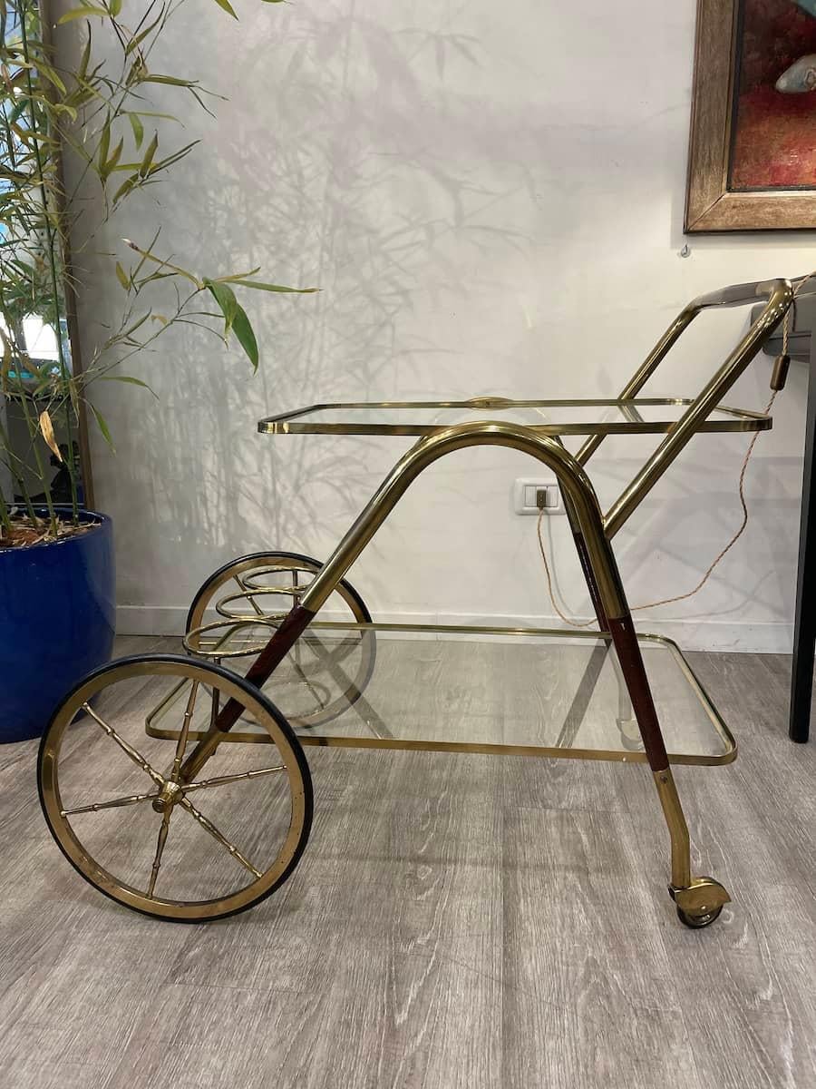 Brass Bar cart in the style of Cesare Lacca, Italy, 1950s For Sale