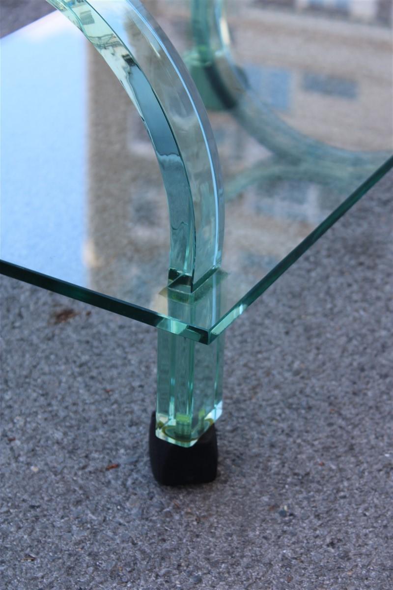 Mid-Century Modern Bar Cart Italian Design Curved Solid Glass Green Fiam, 1980s