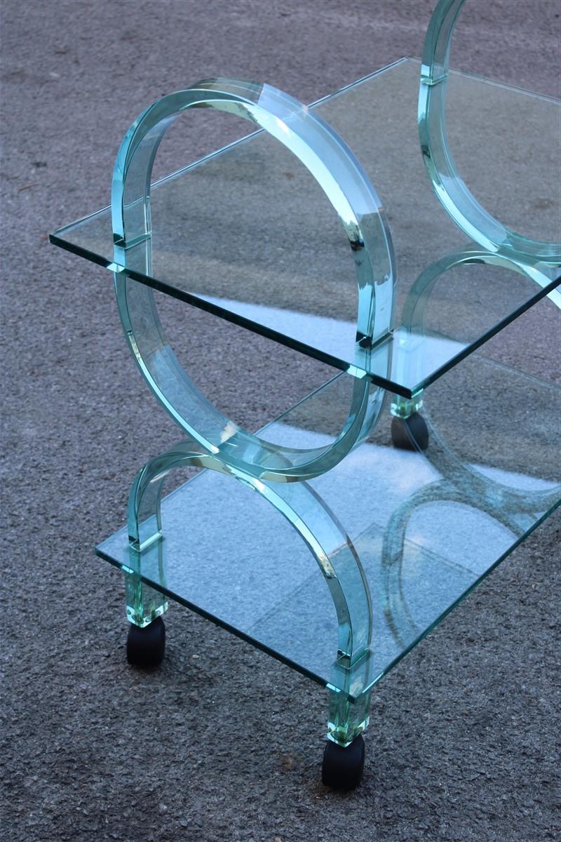 Bar Cart Italian Design Curved Solid Glass Green Fiam, 1980s 3