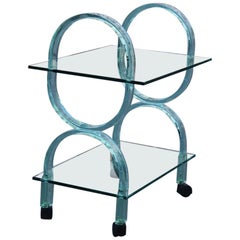 Bar Cart Italian Design Curved Solid Glass Green Fiam, 1980s