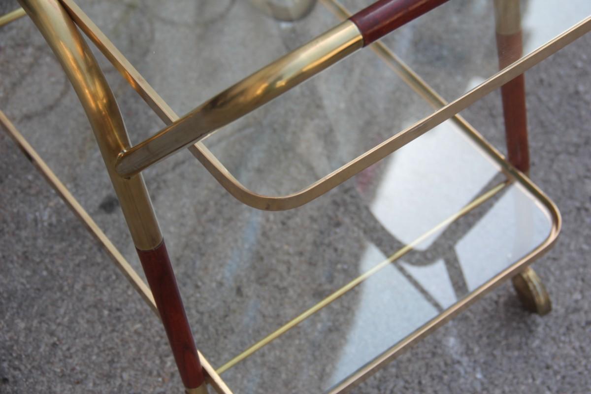 Bar Cart Mid-Century Modern Italian Design Brass Wood Glass Gold Design, 1950 6