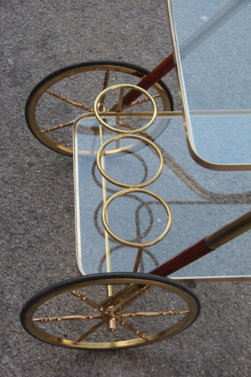 Bar Cart Mid-Century Modern Italian Design Brass Wood Glass Gold Design, 1950 7