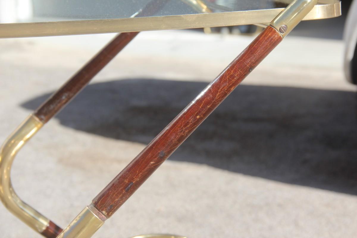 Bar Cart Mid-Century Modern Italian Design Brass Wood Glass Gold Design, 1950 8
