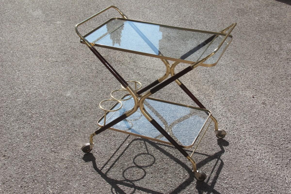 Bar Cart Mid-Century Modern Italian Design Brass Wood Glass Gold Design, 1950 11