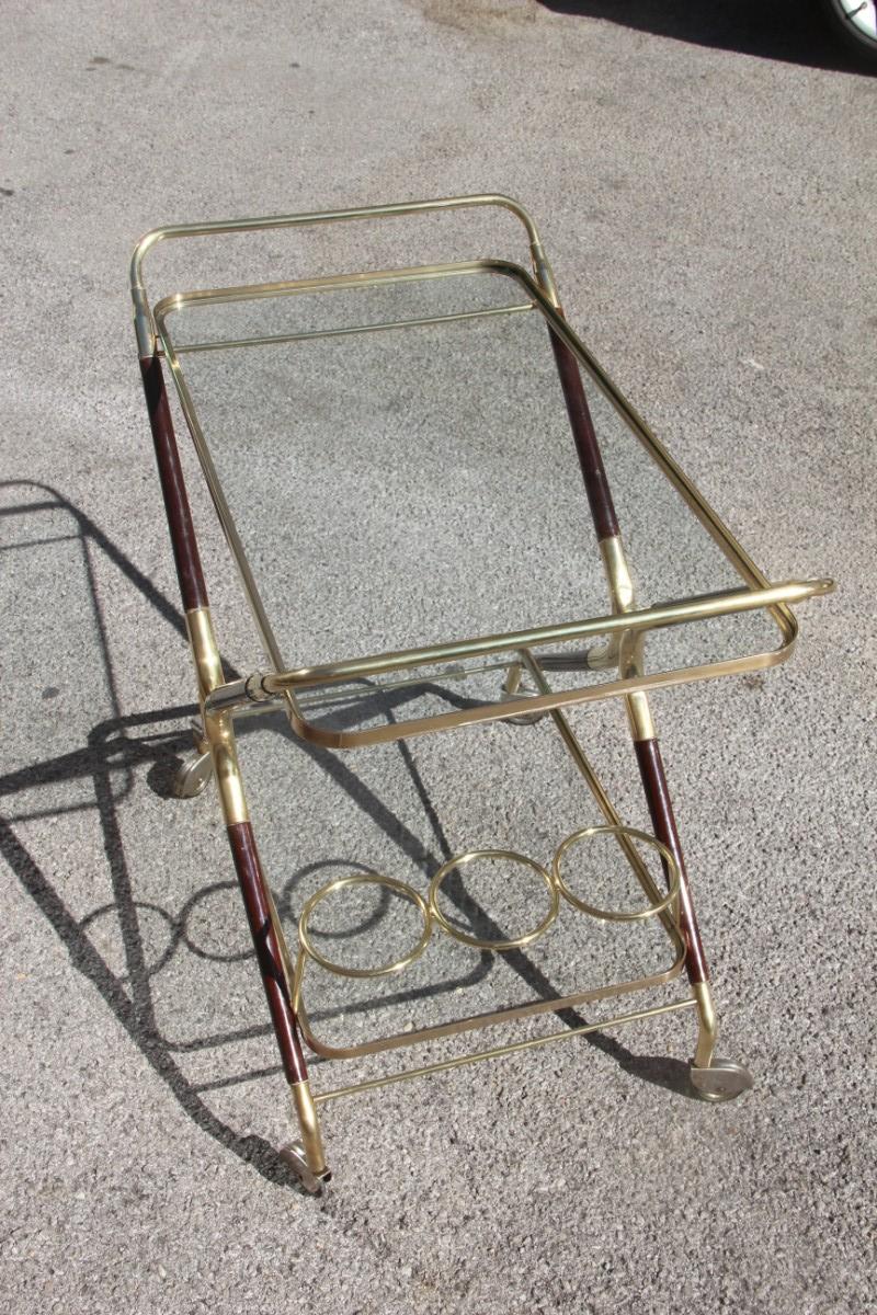 Bar Cart Mid-Century Modern Italian Design Brass Wood Glass Gold Design, 1950 13