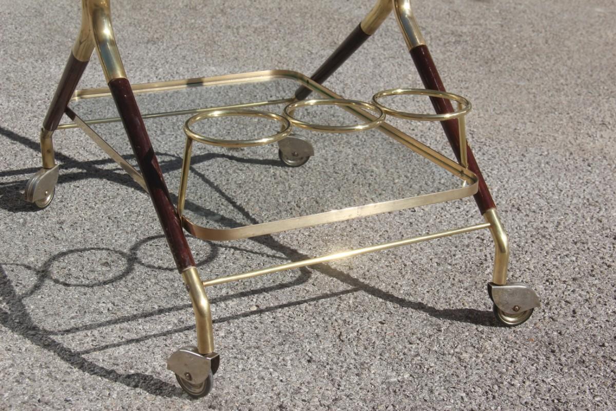 Bar Cart Mid-Century Modern Italian Design Brass Wood Glass Gold Design, 1950 12
