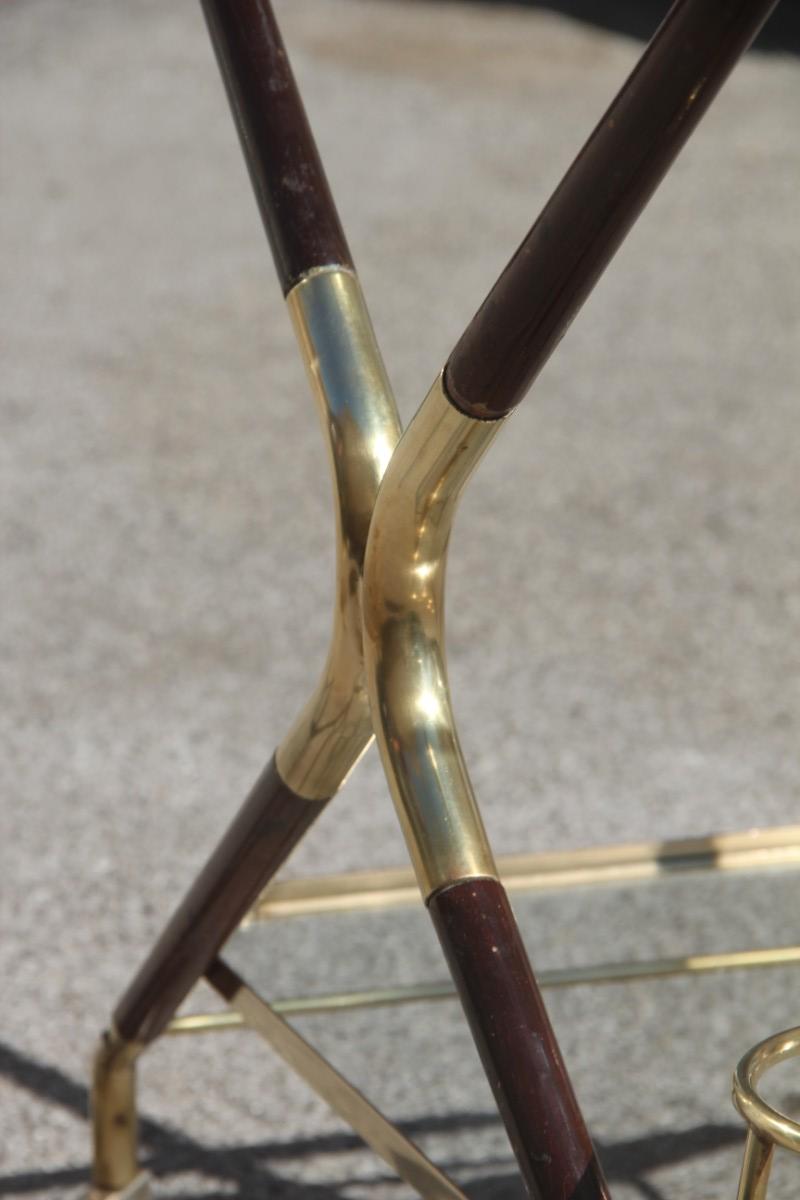 Bar Cart Mid-Century Modern Italian Design Brass Wood Glass Gold Design, 1950 13