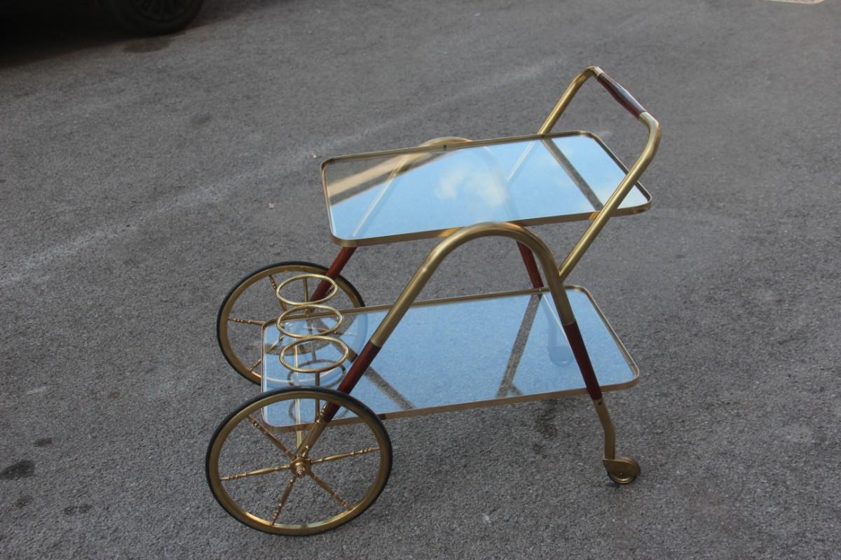 Bar Cart Mid-Century Modern Italian Design Brass Wood Glass Gold Design, 1950 In Good Condition In Palermo, Sicily