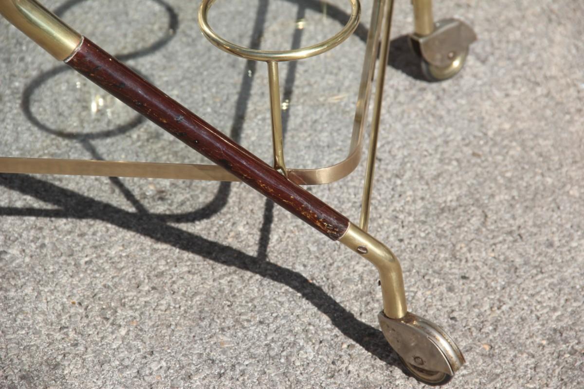 Mid-20th Century Bar Cart Mid-Century Modern Italian Design Brass Wood Glass Gold Design, 1950