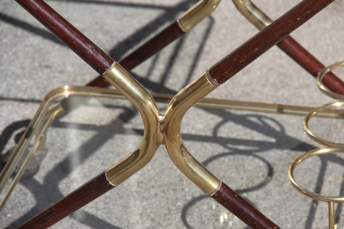 Bar Cart Mid-Century Modern Italian Design Brass Wood Glass Gold Design, 1950 im Zustand „Gut“ in Palermo, Sicily