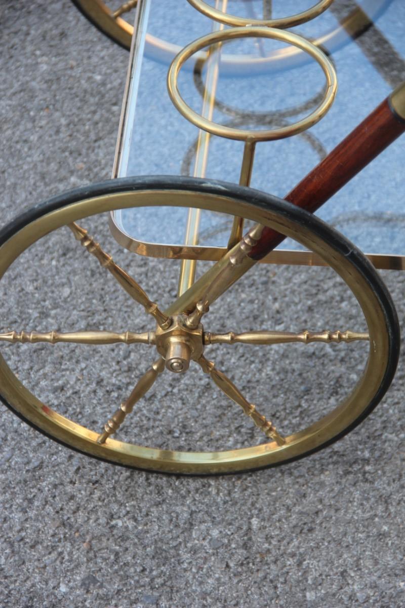 Bar Cart Mid-Century Modern Italian Design Brass Wood Glass Gold Design, 1950 2