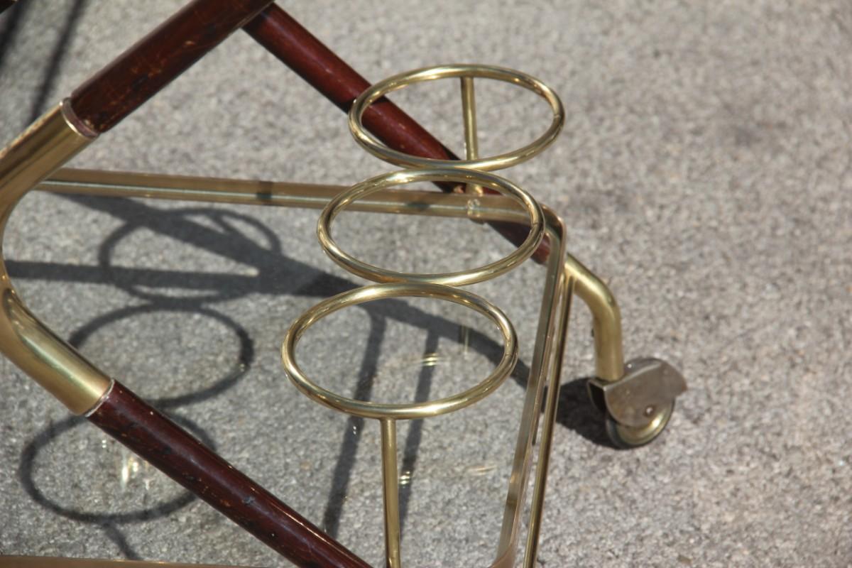 Bar Cart Mid-Century Modern Italian Design Brass Wood Glass Gold Design, 1950 1