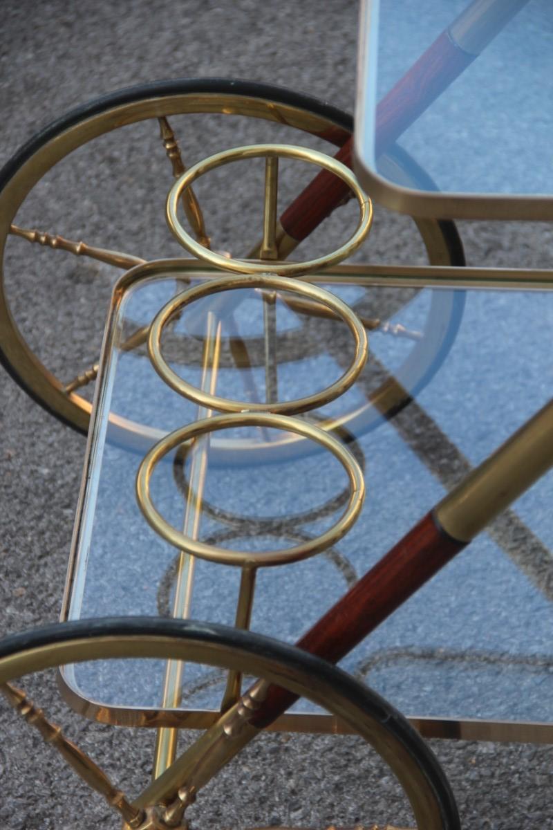 Bar Cart Mid-Century Modern Italian Design Brass Wood Glass Gold Design, 1950 3