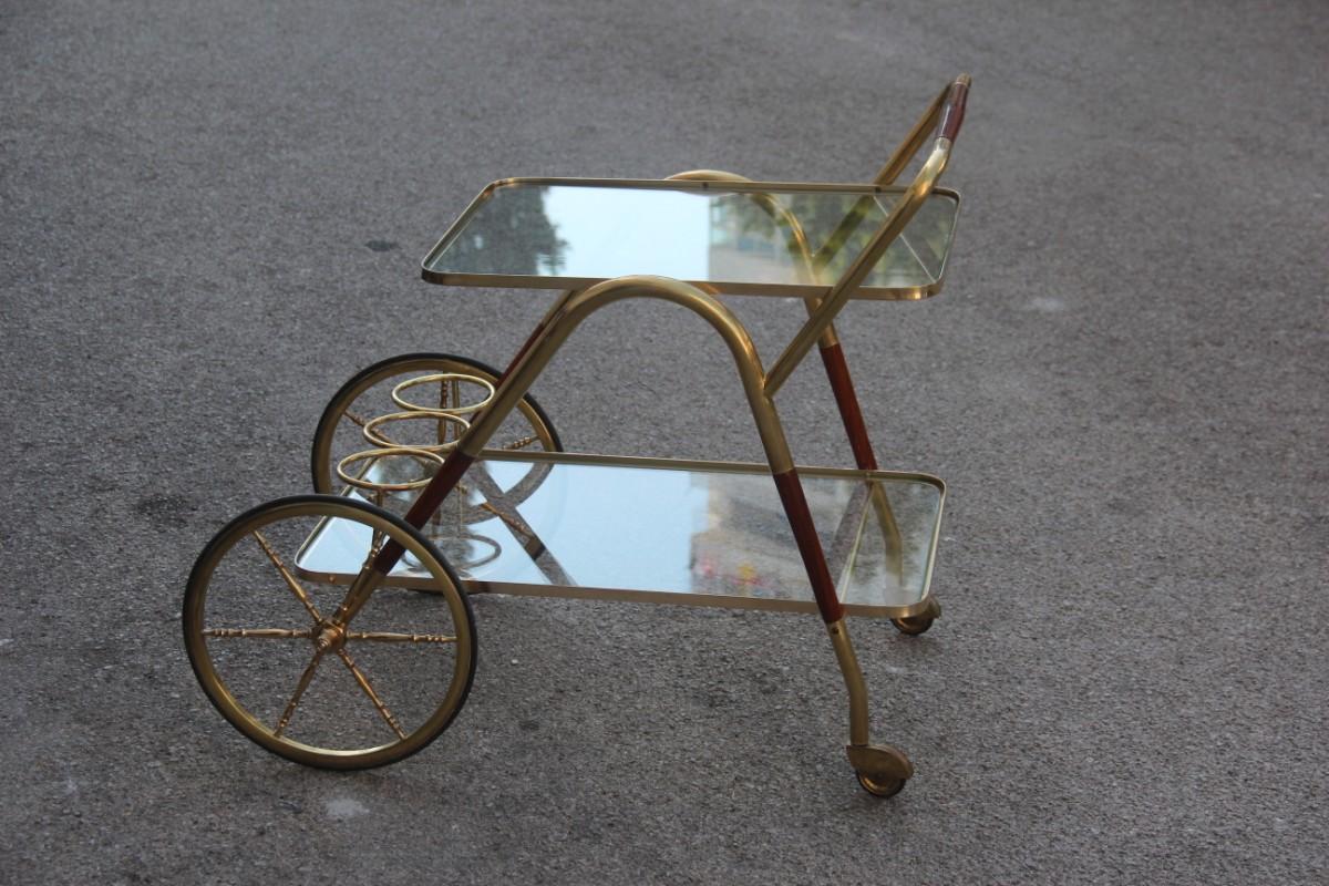 Bar Cart Mid-Century Modern Italian Design Brass Wood Glass Gold Design, 1950 4