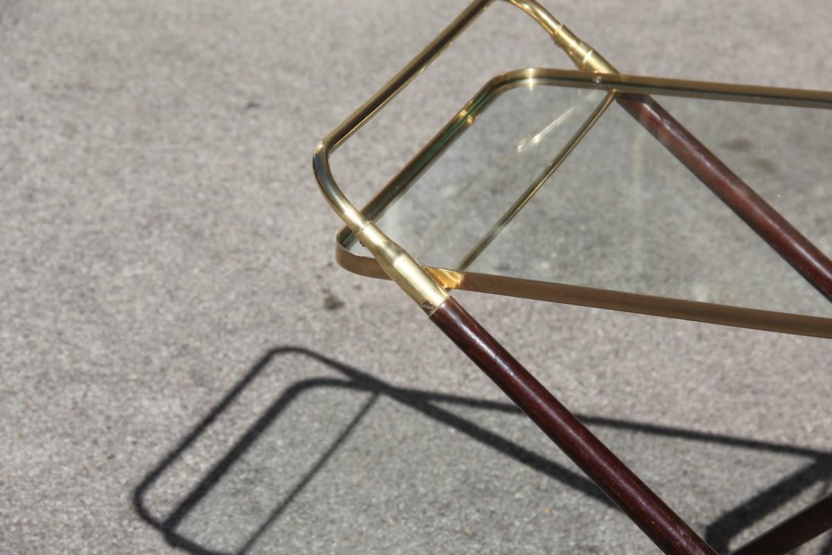 Bar Cart Mid-Century Modern Italian Design Brass Wood Glass Gold Design, 1950 3
