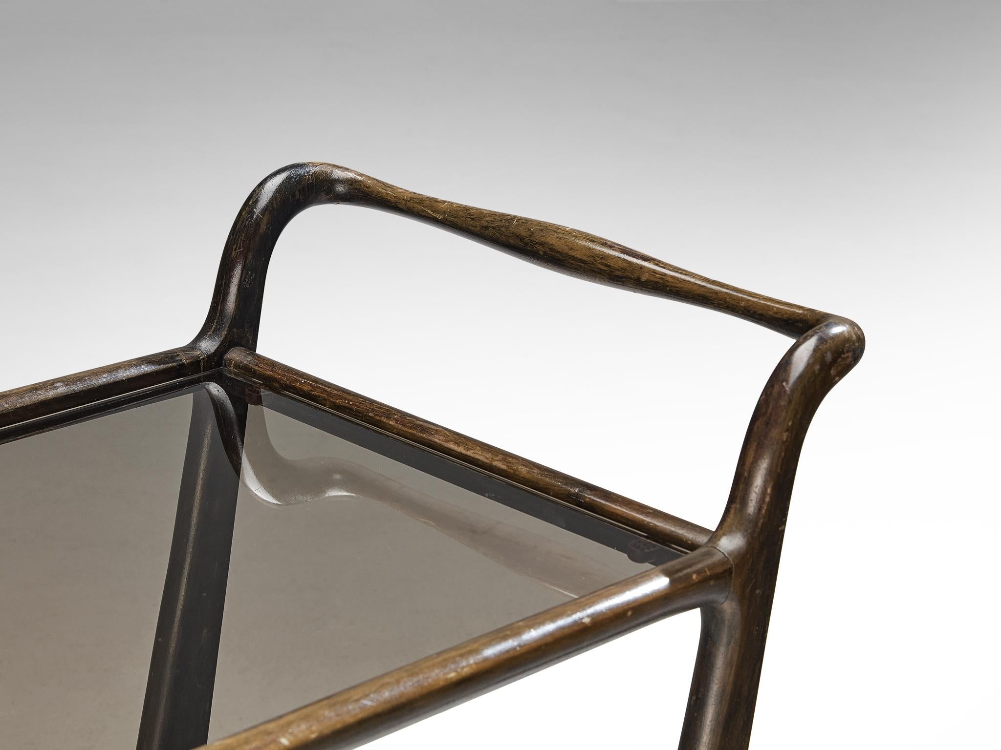 Mid-Century Modern Bar Cart or Tea Trolley in Wood and Glass For Sale