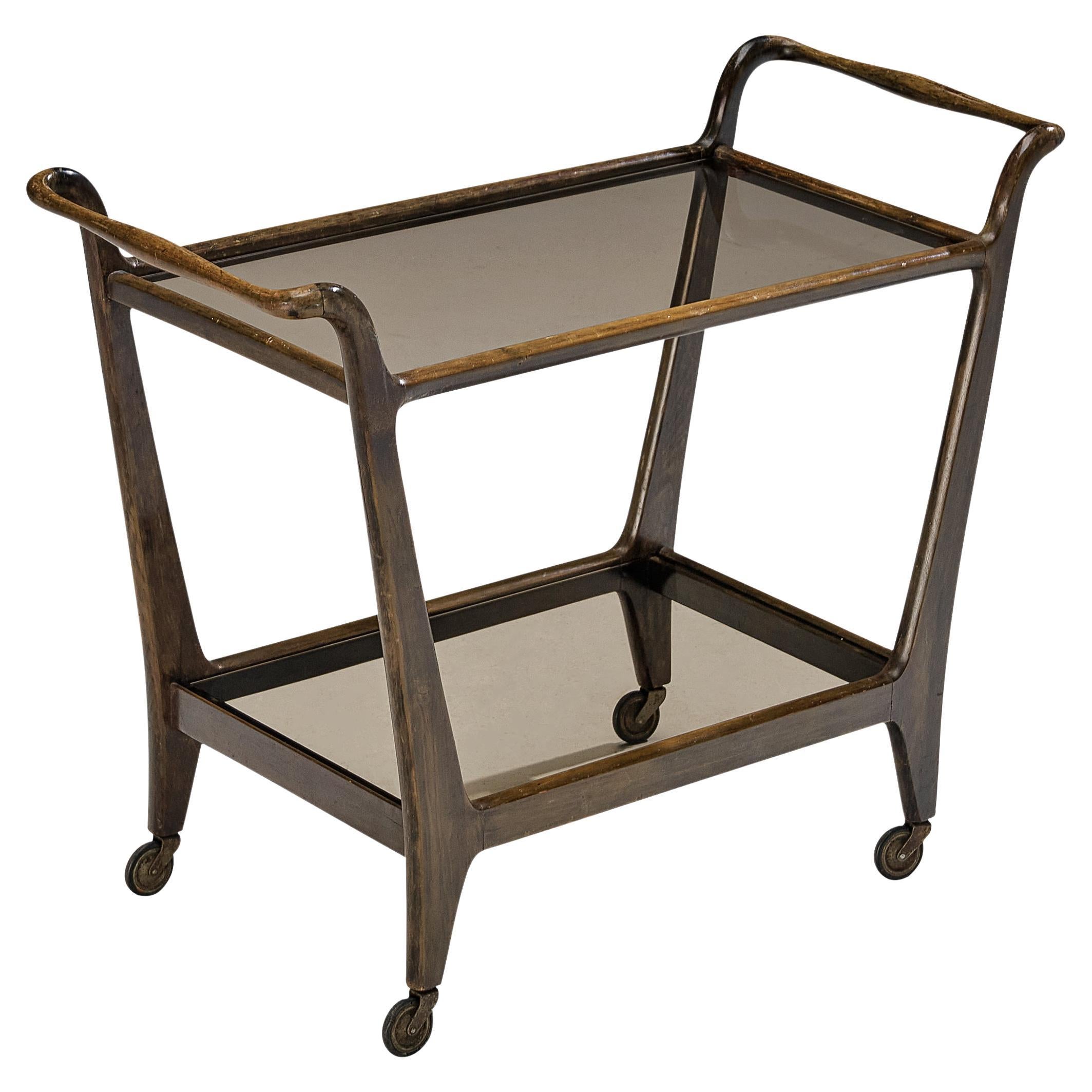 Bar Cart or Tea Trolley in Wood and Glass For Sale