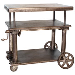 Bar Cart, Rolling Table Vintage Industrial Adjustable Steel Metal