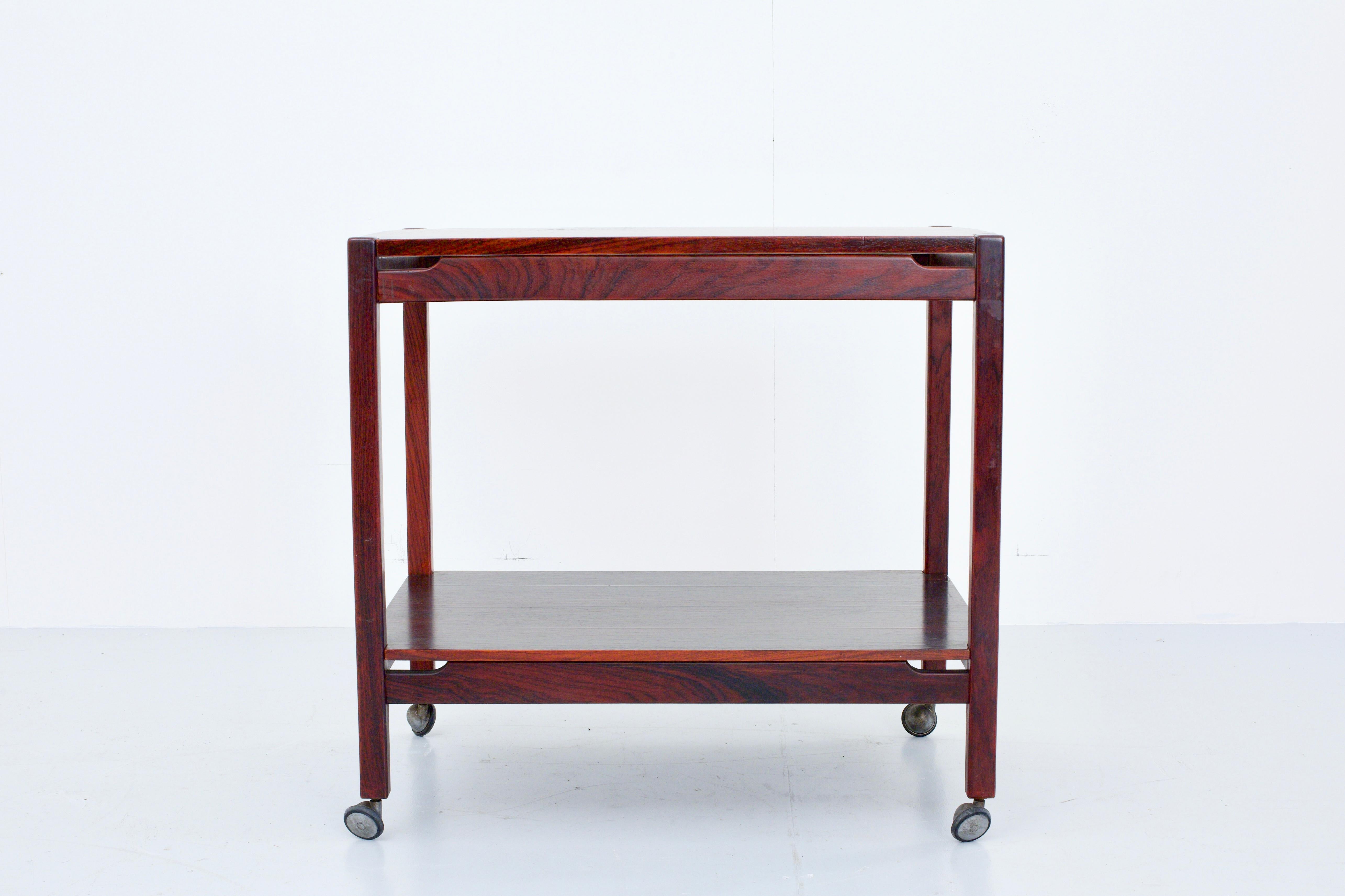 Mid-Century Modern Bar Cart or Serving Trolley in Mahogany and Metal, Italy, 1960s