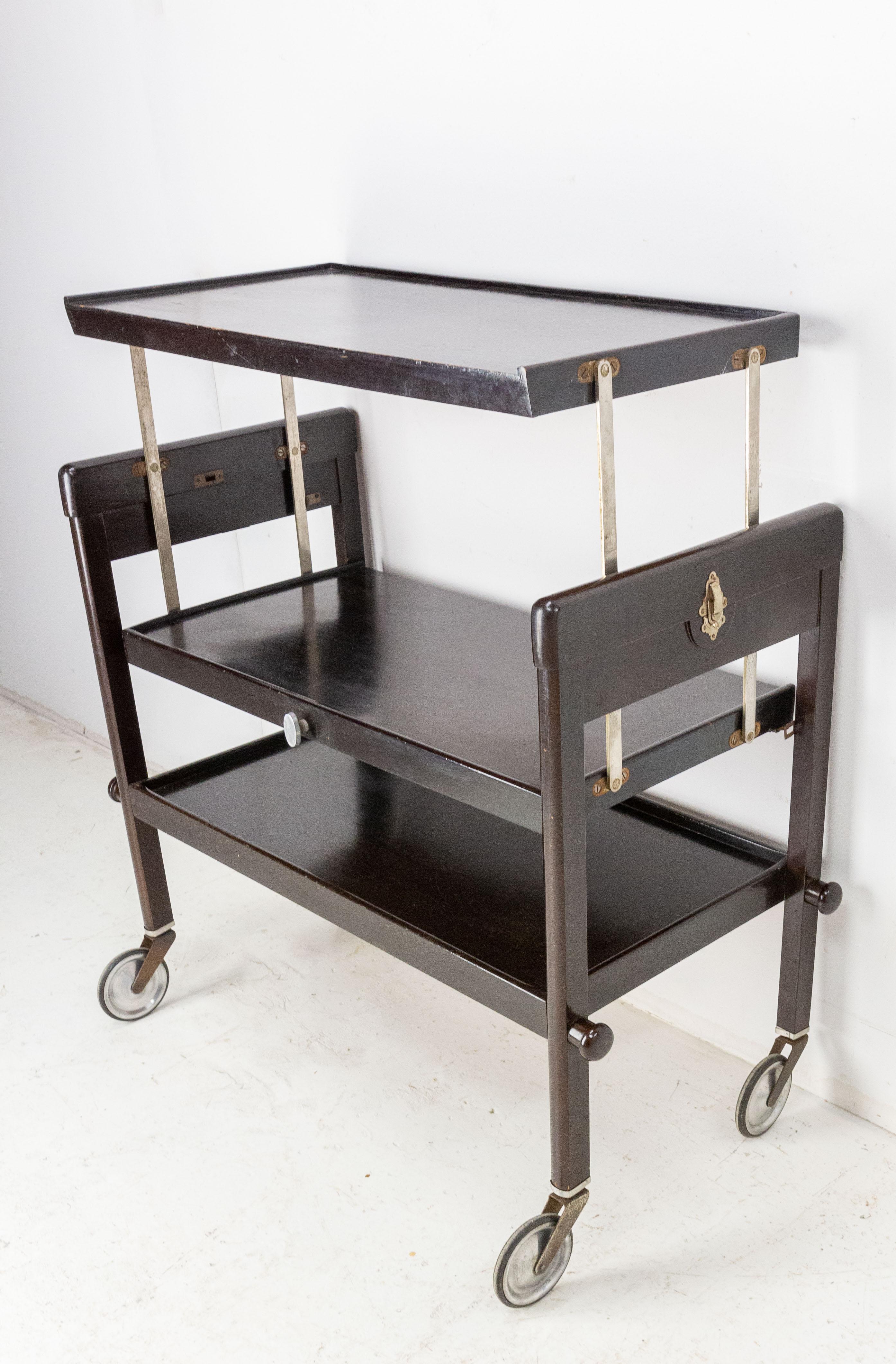 Mid-Century Modern Bar Cart Table Trolley Removable into Dining Table Geisha, France, c. 1950 For Sale