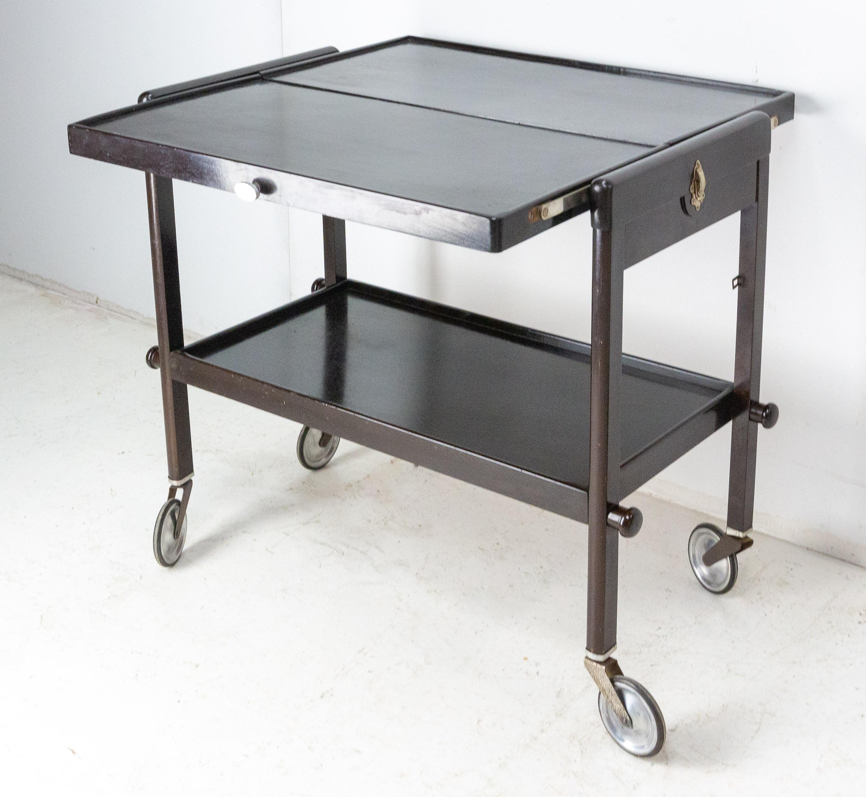20th Century Bar Cart Table Trolley Removable into Dining Table Geisha, France, c. 1950 For Sale