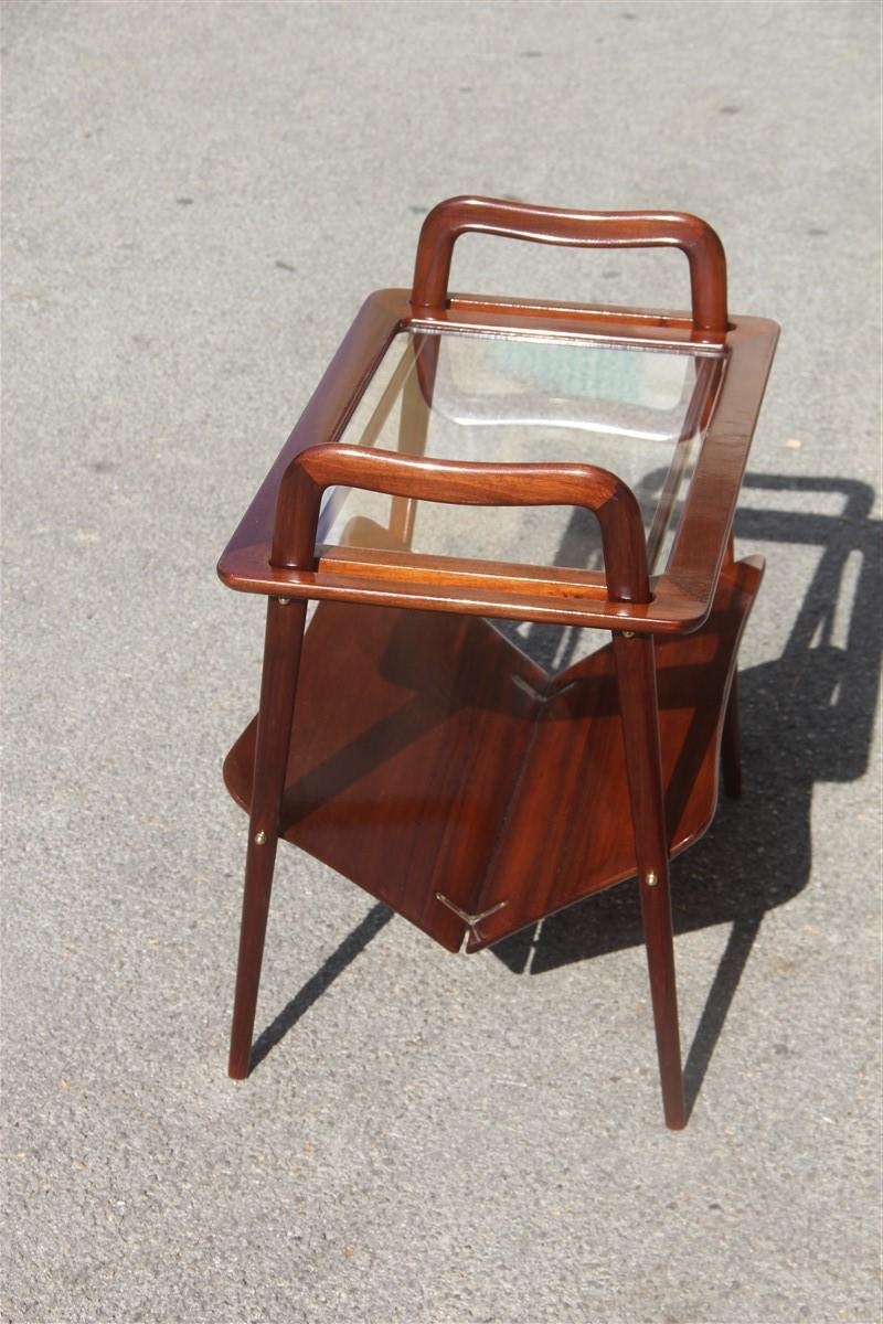 Mid-Century Modern Chariot de bar Plateau Midcentury Italian Design Walnut Brown Wood Ico Parisi De Baggis en vente